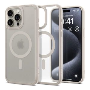 SPIGEN ULTRA HYBRID MAG műanyag telefonvédő (ütésállóság, légpárnás keret, MagSafe) TITÁN Apple iPhone 15 Pro Max