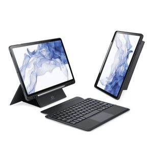 DUX DUCIS tok álló, bőr hatású (FLIP, mágneses bluetooth billentyűzet, asztali tartó, QWERTY, angol nyelvű) FEKETE Samsung Galaxy Tab S7 LTE 5G (SM-T876),Galaxy Tab S7 LTE (SM-T875),Galaxy Tab S7 WIFI (SM-T870)