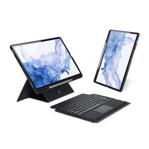 DUX DUCIS tok álló, bőr hatású (FLIP, mágneses bluetooth billentyűzet, asztali tartó, QWERTY, angol nyelvű) FEKETE Samsung Galaxy Tab S7 FE 5G (SM-T736),Galaxy Tab S7 FE WIFI 12.4 (SM-T733),Galaxy Tab S7 FE WIFI (SM-T730)