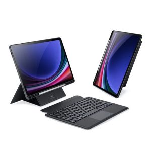 DUX DUCIS tok álló, bőr hatású (FLIP, mágneses bluetooth billentyűzet, asztali tartó, QWERTY, angol nyelvű) FEKETE Samsung Galaxy Tab S9 LTE (SM-X716),Galaxy Tab S9 WIFI (SM-X710)