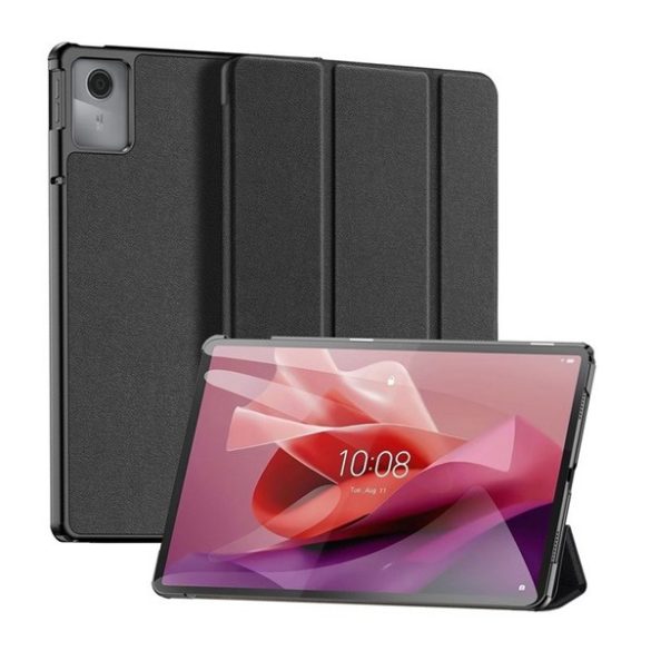 DUX DUCIS DOMO tok álló, bőr hatású (aktív FLIP, oldalra nyíló, TRIFOLD, asztali tartó, textil minta) FEKETE Lenovo Tab M11 (TB330)