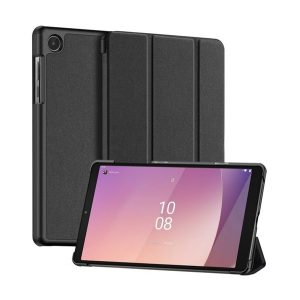 DUX DUCIS DOMO tok álló, bőr hatású (aktív FLIP, oldalra nyíló, TRIFOLD, asztali tartó, textil minta) FEKETE Lenovo Tab M8 Gen4 (TB300F) WIFI, Tab M8 Gen4 (TB300X) LTE