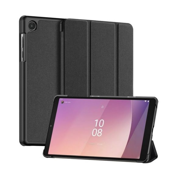 DUX DUCIS DOMO tok álló, bőr hatású (aktív FLIP, oldalra nyíló, TRIFOLD, asztali tartó, textil minta) FEKETE Lenovo Tab M8 Gen4 (TB300F) WIFI, Tab M8 Gen4 (TB300X) LTE