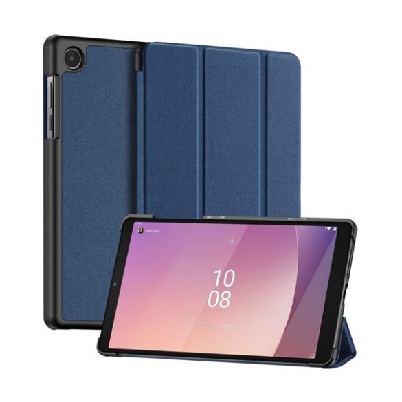 DUX DUCIS DOMO tok álló, bőr hatású (aktív FLIP, oldalra nyíló, TRIFOLD, asztali tartó, textil minta) SÖTÉTKÉK Lenovo Tab M8 Gen4 (TB300F) WIFI, Tab M8 Gen4 (TB300X) LTE