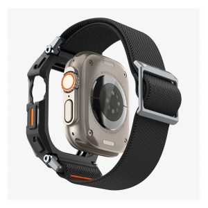 SPIGEN LITE FIT PRO pótszíj (egyedi méret, textil, ütésállóság + szilikon keret) FEKETE Apple Watch Ultra 2 49mm,Watch Ultra 49mm