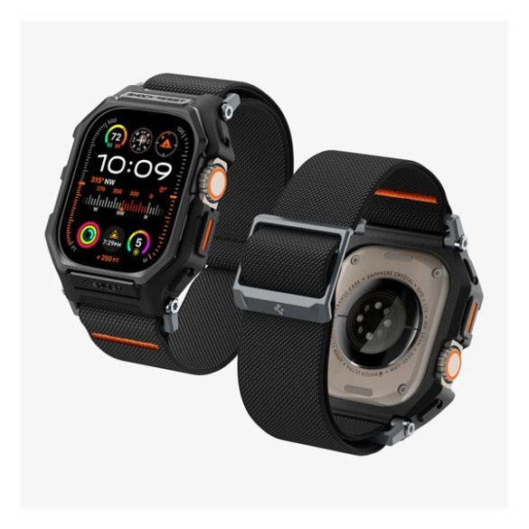 SPIGEN LITE FIT PRO pótszíj (egyedi méret, textil, ütésállóság + szilikon keret) FEKETE Apple Watch Ultra 2 49mm,Watch Ultra 49mm