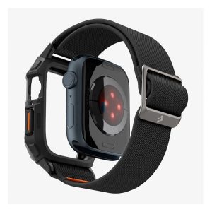 SPIGEN LITE FIT PRO pótszíj (egyedi méret, textil, ütésállóság + szilikon keret) FEKETE Apple Watch Series 9 45mm,Watch Series 8 45mm,Watch Series 7 45mm