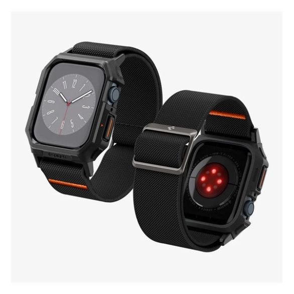 SPIGEN LITE FIT PRO pótszíj (egyedi méret, textil, ütésállóság + szilikon keret) FEKETE Apple Watch Series 9 45mm,Watch Series 8 45mm,Watch Series 7 45mm