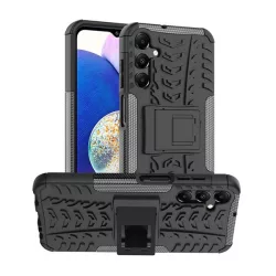   Defender műanyag telefonvédő (ütésállóság, szilikon belső, kitámasztó, autógumi) FEKETE Samsung Galaxy A15 5G (SM-A156), Galaxy A15 (SM-A155)