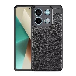   Szilikon telefonvédő (ütésállóság, bőr hatású, varrás minta) FEKETE Xiaomi Redmi Note 13 5G