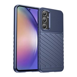 Szilikon telefonvédő (ütésállóság, csíkos, dombor minta) SÖTÉTKÉK Samsung Galaxy A55 5G (SM-A556)
