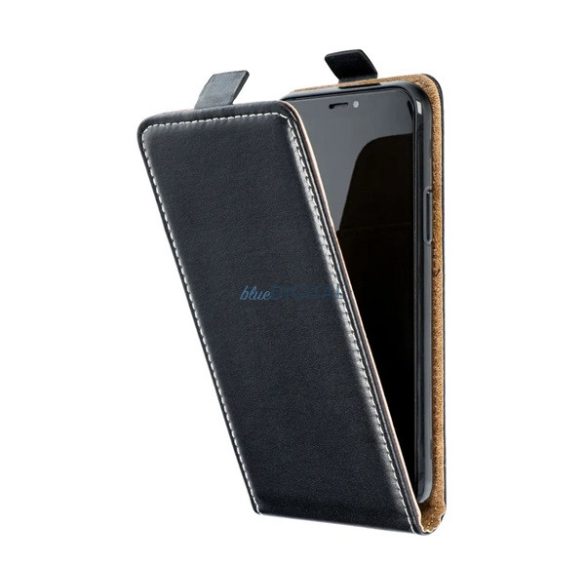 Tok álló, bőr hatású (FLIP, lefelé nyíló, szilikon tartó) FEKETE Samsung Galaxy A55 5G (SM-A556)