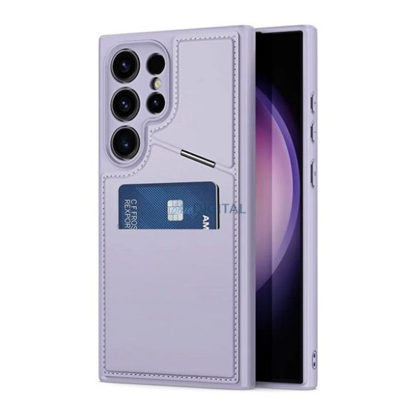 DUX DUCIS RAFI II MAG szilikon telefonvédő (kitámasztó, kártyazseb, RFID, MagSafe) LILA Samsung Galaxy S24 Ultra (SM-S928)