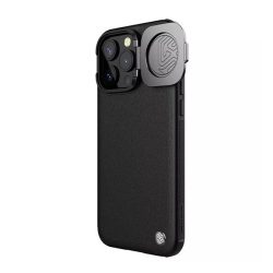   NILLKIN CAMSHIELD PROP LEATHER műanyag telefonvédő (ütésállóság, bőr hatású hátlap, kameravédő, kitámasztó) FEKETE Apple iPhone 15 Pro