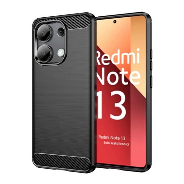 Szilikon telefonvédő (ütésállóság, légpárnás sarok, szálcsiszolt, karbon minta) FEKETE Xiaomi Redmi Note 13 4G