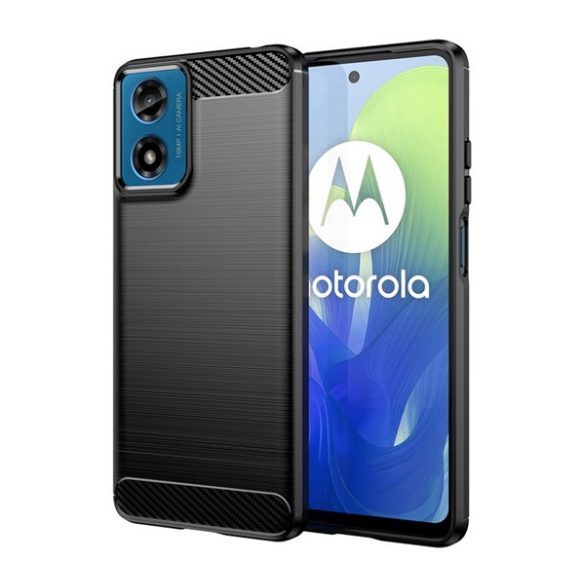 Szilikon telefonvédő (ütésállóság, légpárnás sarok, szálcsiszolt, karbon minta) FEKETE Motorola Moto G24, Moto G04