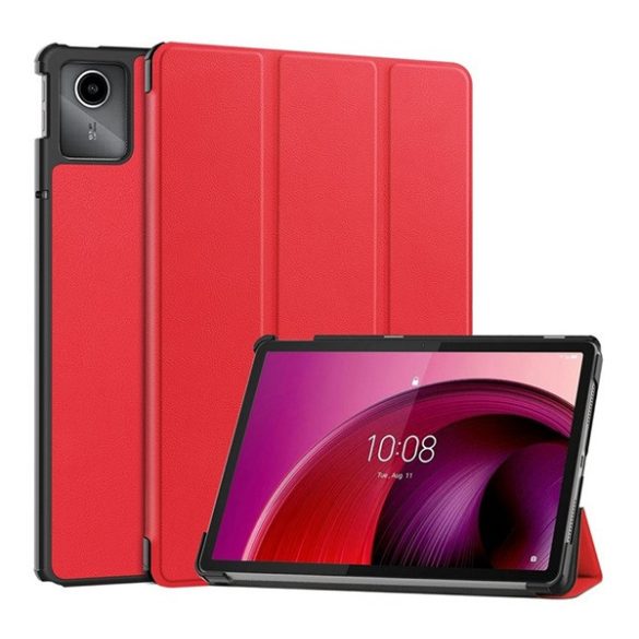 Tok álló, bőr hatású (aktív FLIP, oldalra nyíló, TRIFOLD, asztali tartó) PIROS Lenovo Tab M11 (TB330)