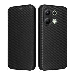   Tok álló, bőr hatású (FLIP, oldalra nyíló, asztali tartó, karbon minta) FEKETE Xiaomi Redmi Note 13 4G