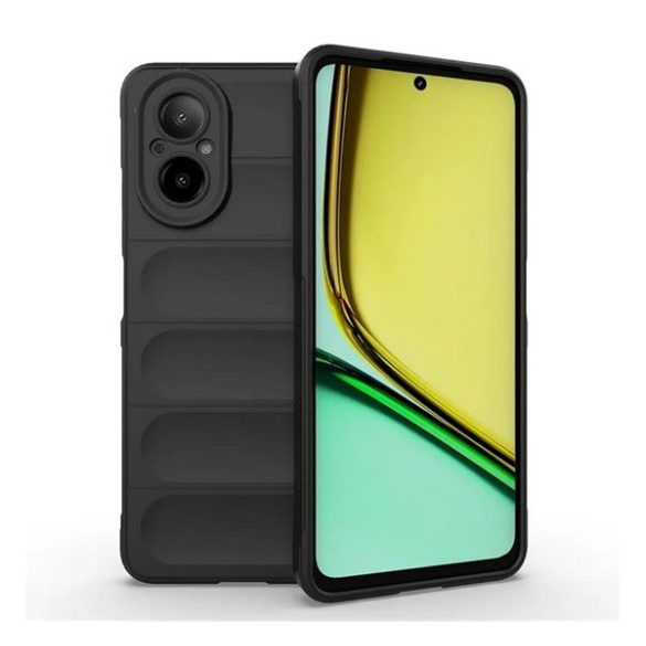 Szilikon telefonvédő (ütésállóság, kameravédő, 3D) FEKETE Realme C67 4G