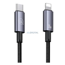   USAMS U82 adatkábel (Type-C - lightning, 30W, PD gyorstöltő, 25cm, cipőfűző) SÖTÉTSZÜRKE