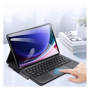 DUX DUCIS TK bluetooth billentyűzet + touch pad (asztali tartó, QWERTY, ceruza tartó) FEKETE Samsung Galaxy Tab S9 LTE (SM-X716), Galaxy Tab S9 WIFI (SM-X710)