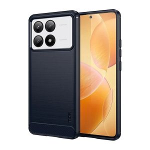 MOFI szilikon telefonvédő (ütésállóság, légpárnás sarok, szálcsiszolt, karbon minta) SÖTÉTKÉK Xiaomi Poco X6 Pro 5G