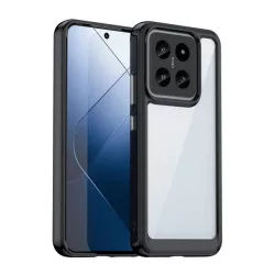   Műanyag telefonvédő (szilikon keret, ütésállóság, átlátszó hátlap) FEKETE Xiaomi 14 5G