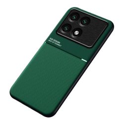   Műanyag telefonvédő (szilikon keret, ütésállóság, mágneses, bőr hatású hátlap, csíkos) SÖTÉTZÖLD Xiaomi Poco X6 Pro 5G