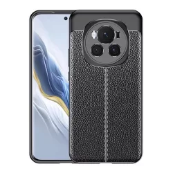   Szilikon telefonvédő (ütésállóság, bőr hatású, varrás minta) FEKETE Honor Magic6 Pro 5G