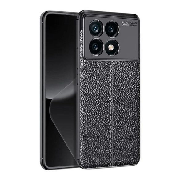 Szilikon telefonvédő (ütésállóság, bőr hatású, varrás minta) FEKETE Xiaomi Poco X6 Pro 5G