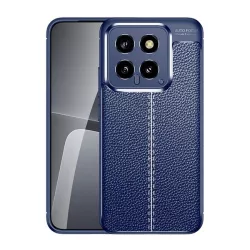   Szilikon telefonvédő (ütésállóság, bőr hatású, varrás minta) SÖTÉTKÉK Xiaomi 14 5G