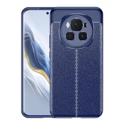   Szilikon telefonvédő (ütésállóság, bőr hatású, varrás minta) SÖTÉTKÉK Honor Magic6 Pro 5G