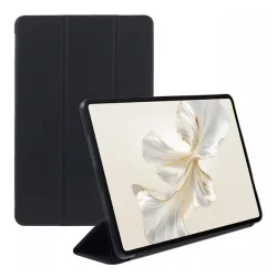   Tok álló, bőr hatású (FLIP, oldalra nyíló, TRIFOLD, asztali tartó) FEKETE Honor Pad 9