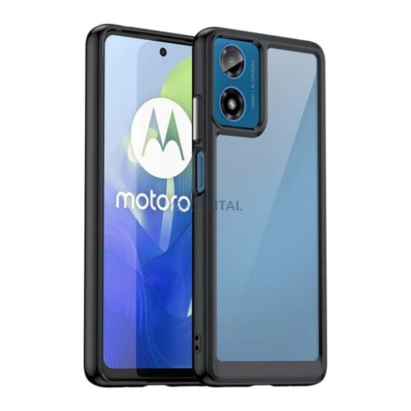 Műanyag telefonvédő (szilikon keret, ütésállóság, átlátszó hátlap) FEKETE Motorola Moto G24, Moto G04