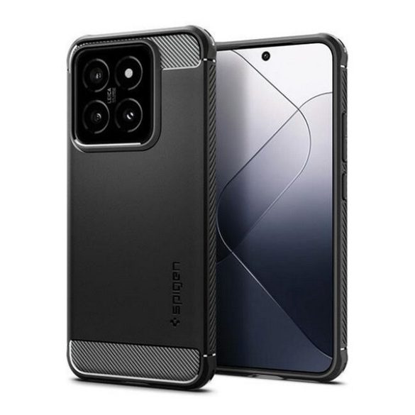 SPIGEN RUGGED ARMOR szilikon telefonvédő (ütésállóság, légpárnás sarok, karbon minta) FEKETE Xiaomi 14 5G