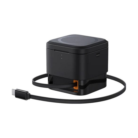 BASEUS asztali töltő 3in1 (20W, wireless, Apple Airpods, Apple Watch töltő + csévélhető Type-C tápkábel) FEKETE 