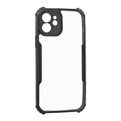   Szilikon telefonvédő (ütésállóság, légpárnás sarok, akril hátlap, kameravédő) FEKETE iPhone 12, iPhone 12 Pro