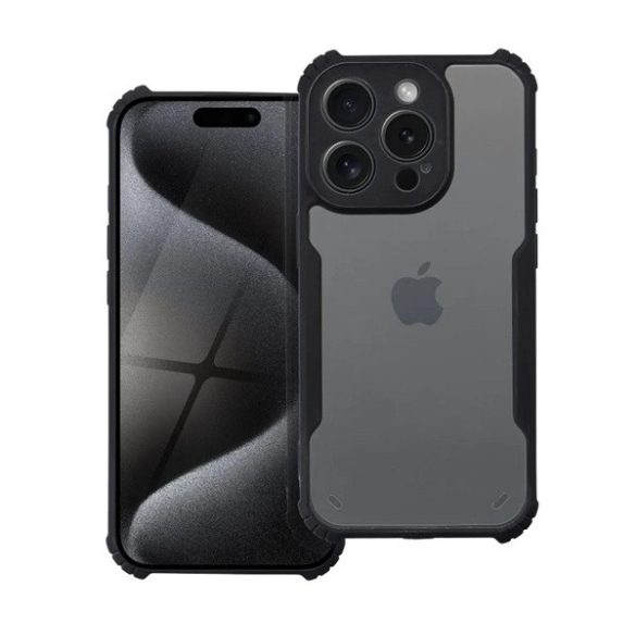 Szilikon telefonvédő (ütésállóság, légpárnás sarok, akril hátlap, kameravédő) FEKETE iPhone 15 Pro Max