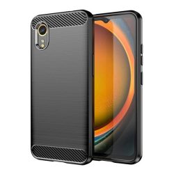   Szilikon telefonvédő (ütésállóság, légpárnás sarok, szálcsiszolt, karbon minta) FEKETE Samsung Galaxy Xcover 7 (SM-G556)