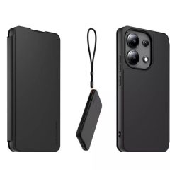   MADE FOR XIAOMI tok álló, bőr hatású (FLIP, oldalra nyíló, kártyazseb + nyakpánt) FEKETE Xiaomi Redmi Note 13 4G