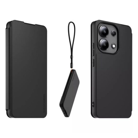 MADE FOR XIAOMI tok álló, bőr hatású (FLIP, oldalra nyíló, kártyazseb + nyakpánt) FEKETE Xiaomi Redmi Note 13 4G