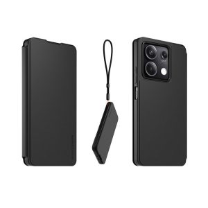 MADE FOR XIAOMI tok álló, bőr hatású (FLIP, oldalra nyíló, kártyazseb, asztali tartó + nyakpánt) FEKETE Xiaomi Redmi Note 13 5G