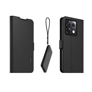 MADE FOR XIAOMI tok álló, bőr hatású (FLIP, oldalra nyíló, kártyazseb, asztali tartó + nyakpánt) FEKETE Xiaomi Poco X6 5G, Redmi Note 13 Pro 5G