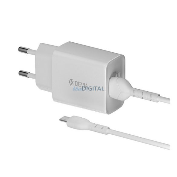 DEVIA SMART hálózati töltő 2 USB aljzat (12W + microUSB kábel) FEHÉR