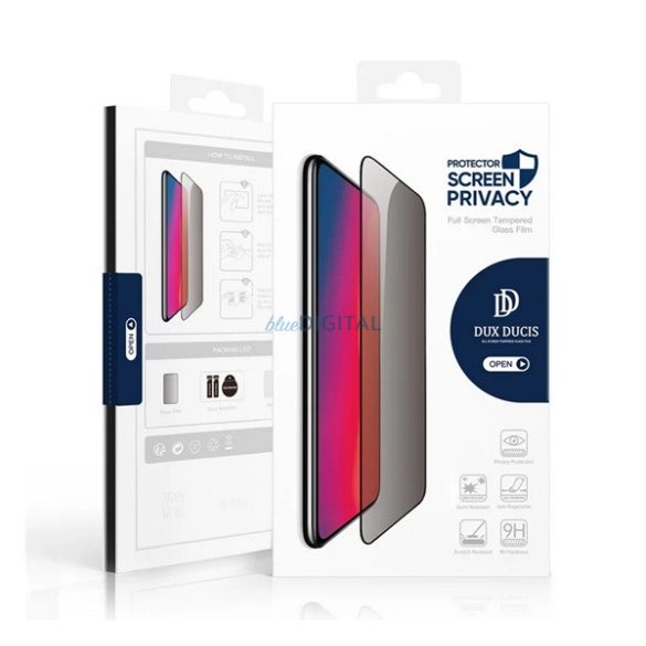 DUX DUCIS PRIVACY képernyővédő üveg (2.5D, full glue, betekintés ellen, 0.33mm, 9H) FEKETE Samsung Galaxy S24 (SM-S921)