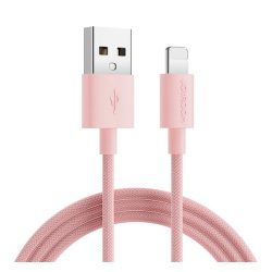   JOYROOM adatkábel (USB - lightning, 2.4A, 200cm, cipőfűző) RÓZSASZÍN
