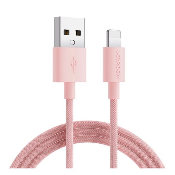 JOYROOM adatkábel (USB - lightning, 2.4A, 200cm, cipőfűző) RÓZSASZÍN