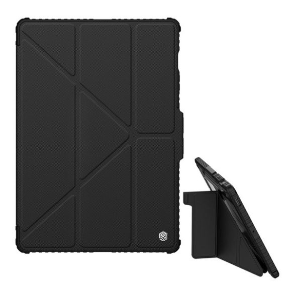 NILLKIN BUMPER LEATHER műanyag védő (aktív FLIP, ütésállóság, asztali tartó, kamera védelem, ceruza tartó) FEKETE Samsung Galaxy Tab S9 FE Plus WIFI (SM-X610), Galaxy Tab S9 FE Plus LTE (S