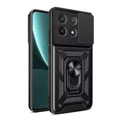   Defender műanyag telefonvédő (ütésállóság, szilikon belső, tartógyűrű, kameravédő) FEKETE Xiaomi Poco X6 Pro 5G