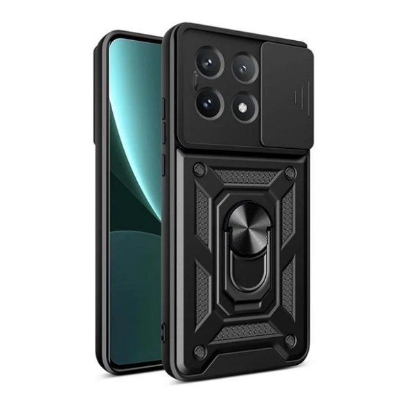 Defender műanyag telefonvédő (ütésállóság, szilikon belső, tartógyűrű, kameravédő) FEKETE Xiaomi Poco X6 Pro 5G